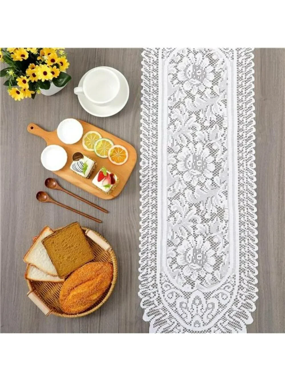 White lace table runner crochet vintage dresser scarf doily desk cover home deco